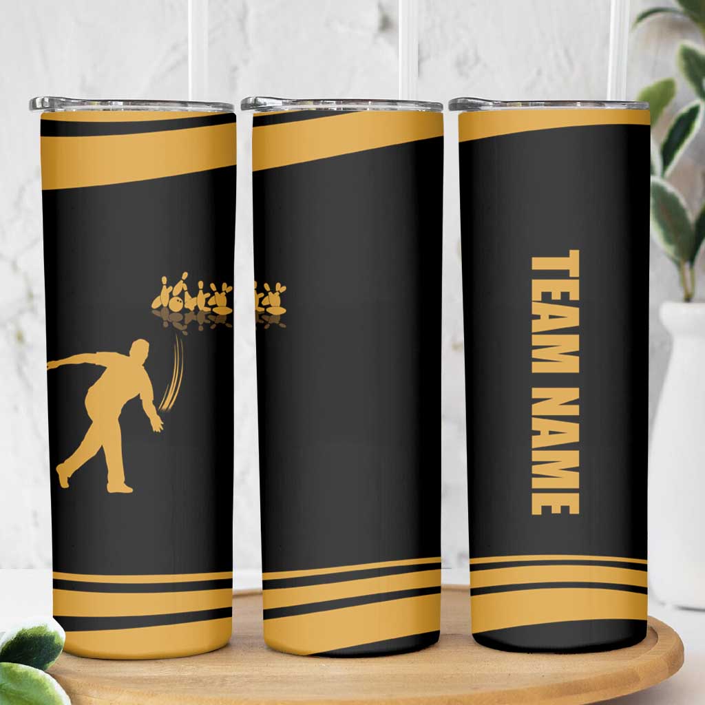 Bowling Player Silhouette Skinny Tumbler with Gold Strike Motion and Custom Team Name Design - Wonder Print Shop