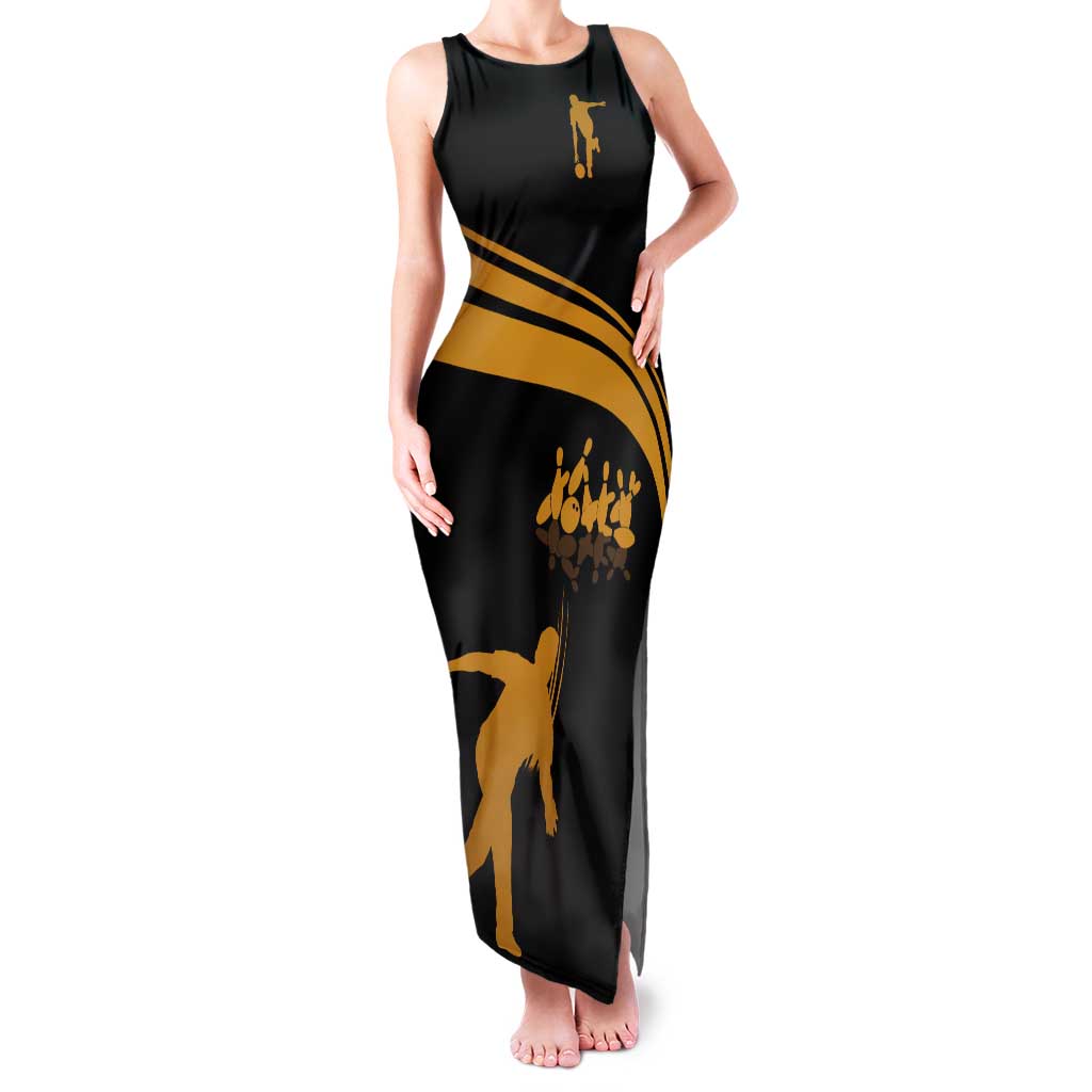 Bowling Player Silhouette Tank Maxi Dress with Gold Strike Motion and Custom Team Name Design - Wonder Print Shop