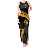 Bowling Player Silhouette Tank Maxi Dress with Gold Strike Motion and Custom Team Name Design - Wonder Print Shop