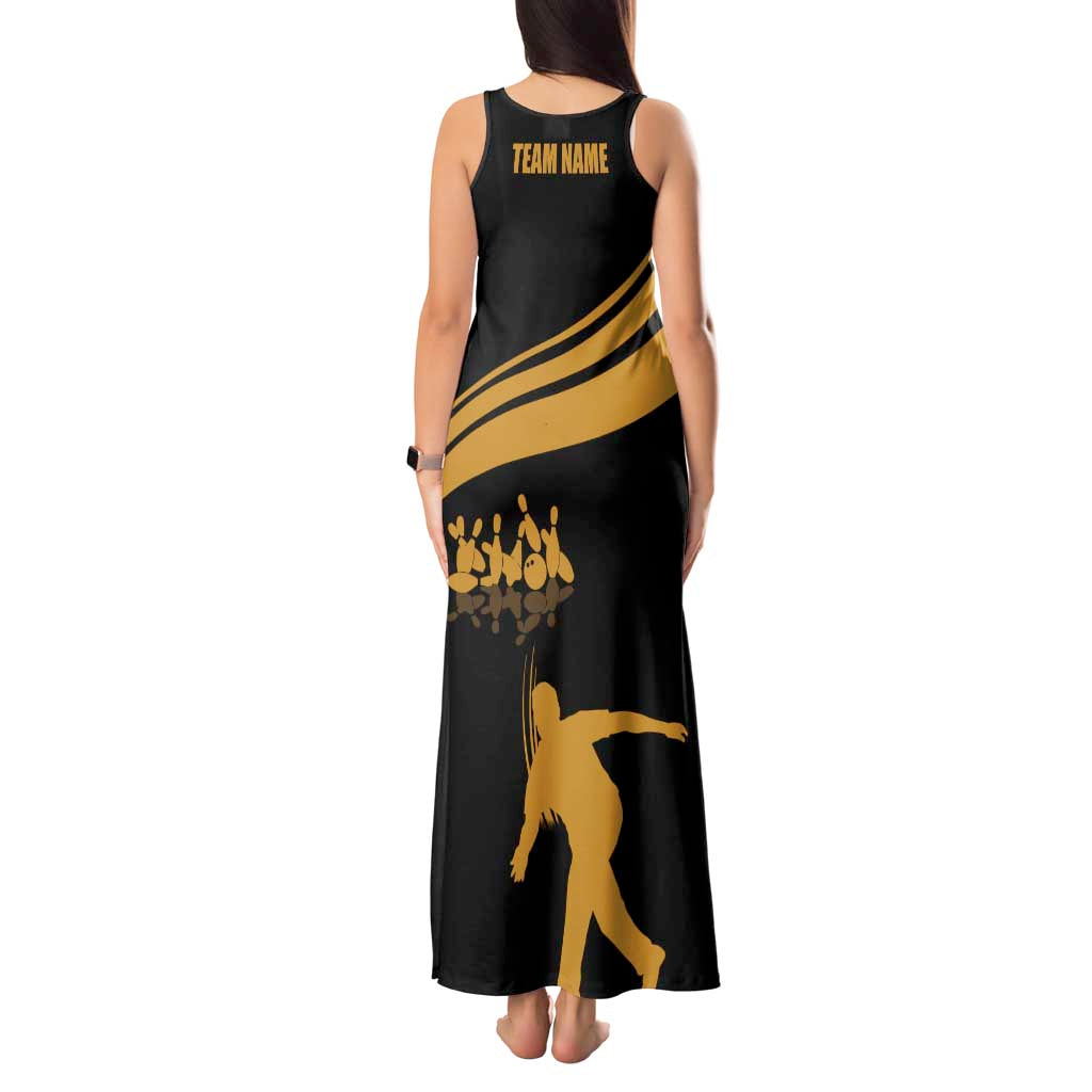 Bowling Player Silhouette Tank Maxi Dress with Gold Strike Motion and Custom Team Name Design - Wonder Print Shop