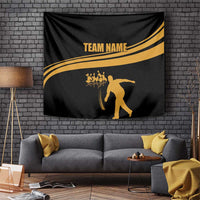 Bowling Player Silhouette Tapestry with Gold Strike Motion and Custom Team Name Design - Wonder Print Shop