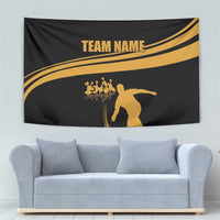Bowling Player Silhouette Tapestry with Gold Strike Motion and Custom Team Name Design - Wonder Print Shop