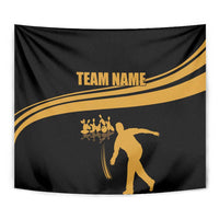 Bowling Player Silhouette Tapestry with Gold Strike Motion and Custom Team Name Design - Wonder Print Shop