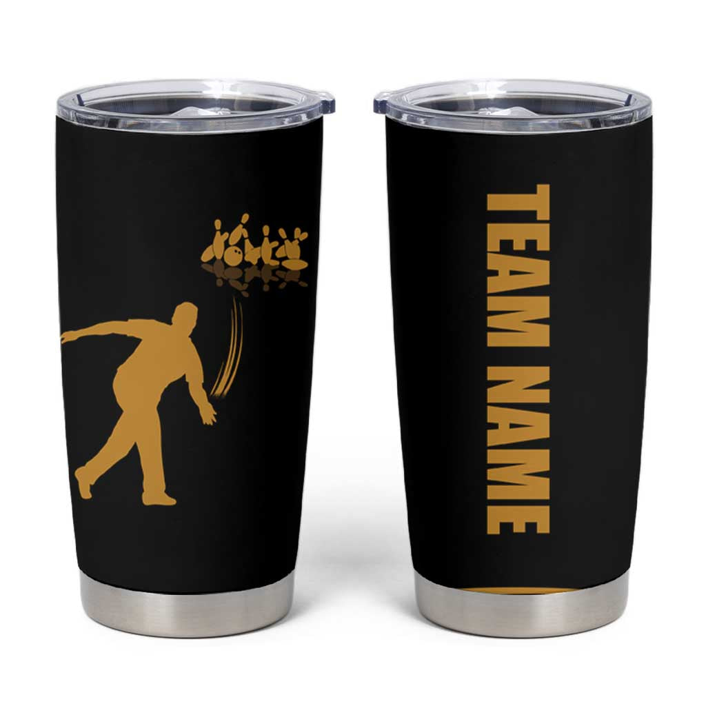 Bowling Player Silhouette Tumbler Cup with Gold Strike Motion and Custom Team Name Design - Wonder Print Shop