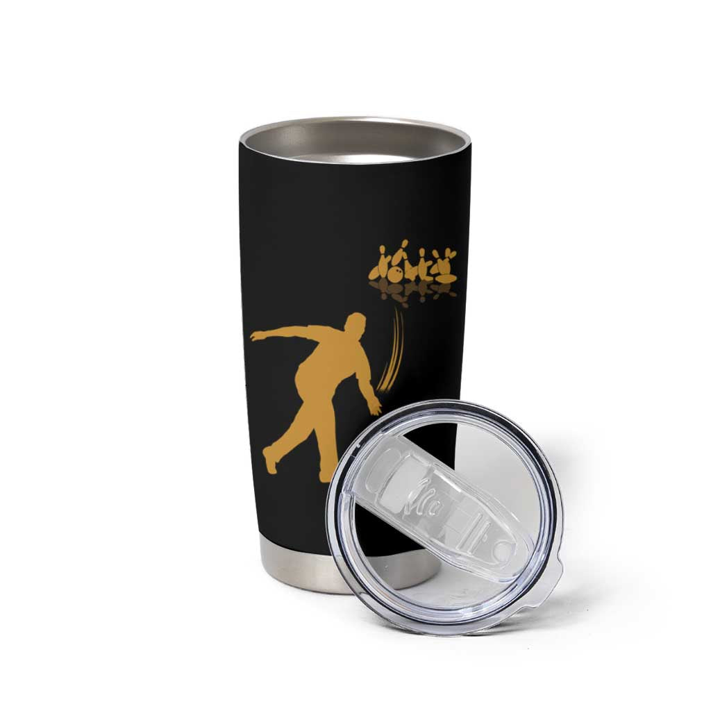 Bowling Player Silhouette Tumbler Cup with Gold Strike Motion and Custom Team Name Design - Wonder Print Shop