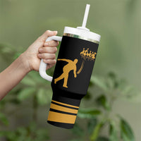 Bowling Player Silhouette Tumbler With Handle with Gold Strike Motion and Custom Team Name Design - Wonder Print Shop