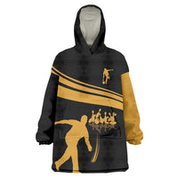 Bowling Player Silhouette Wearable Blanket Hoodie with Gold Strike Motion and Custom Team Name Design - Wonder Print Shop