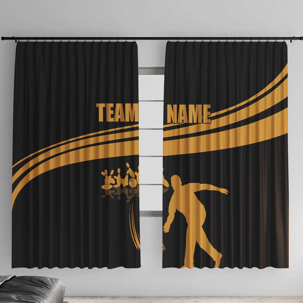 Bowling Player Silhouette Window Curtain with Gold Strike Motion and Custom Team Name Design - Wonder Print Shop