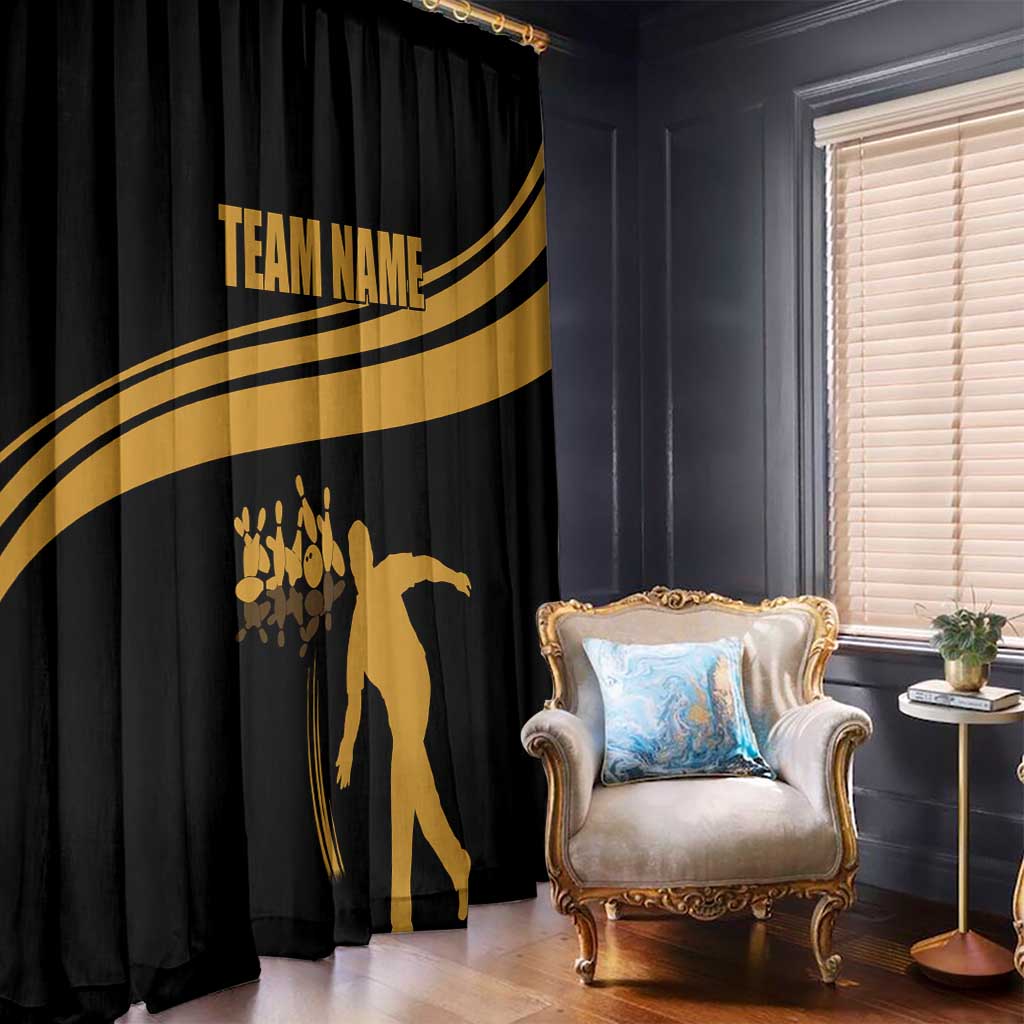 Bowling Player Silhouette Window Curtain with Gold Strike Motion and Custom Team Name Design - Wonder Print Shop