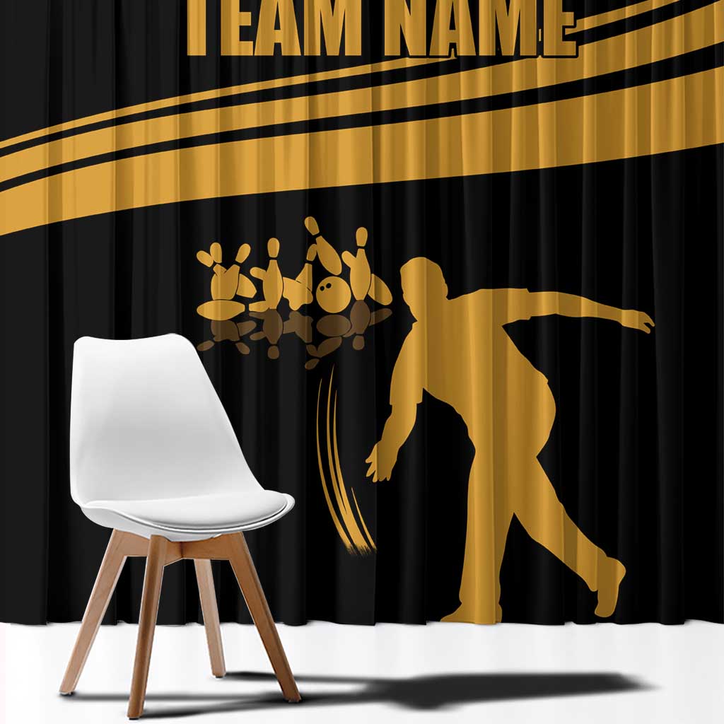 Bowling Player Silhouette Window Curtain with Gold Strike Motion and Custom Team Name Design - Wonder Print Shop