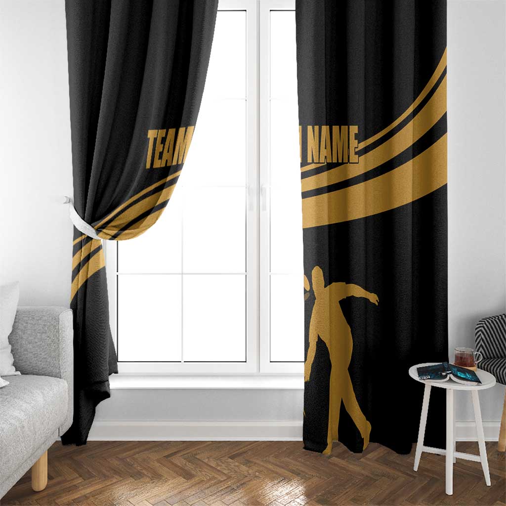Bowling Player Silhouette Window Curtain with Gold Strike Motion and Custom Team Name Design - Wonder Print Shop