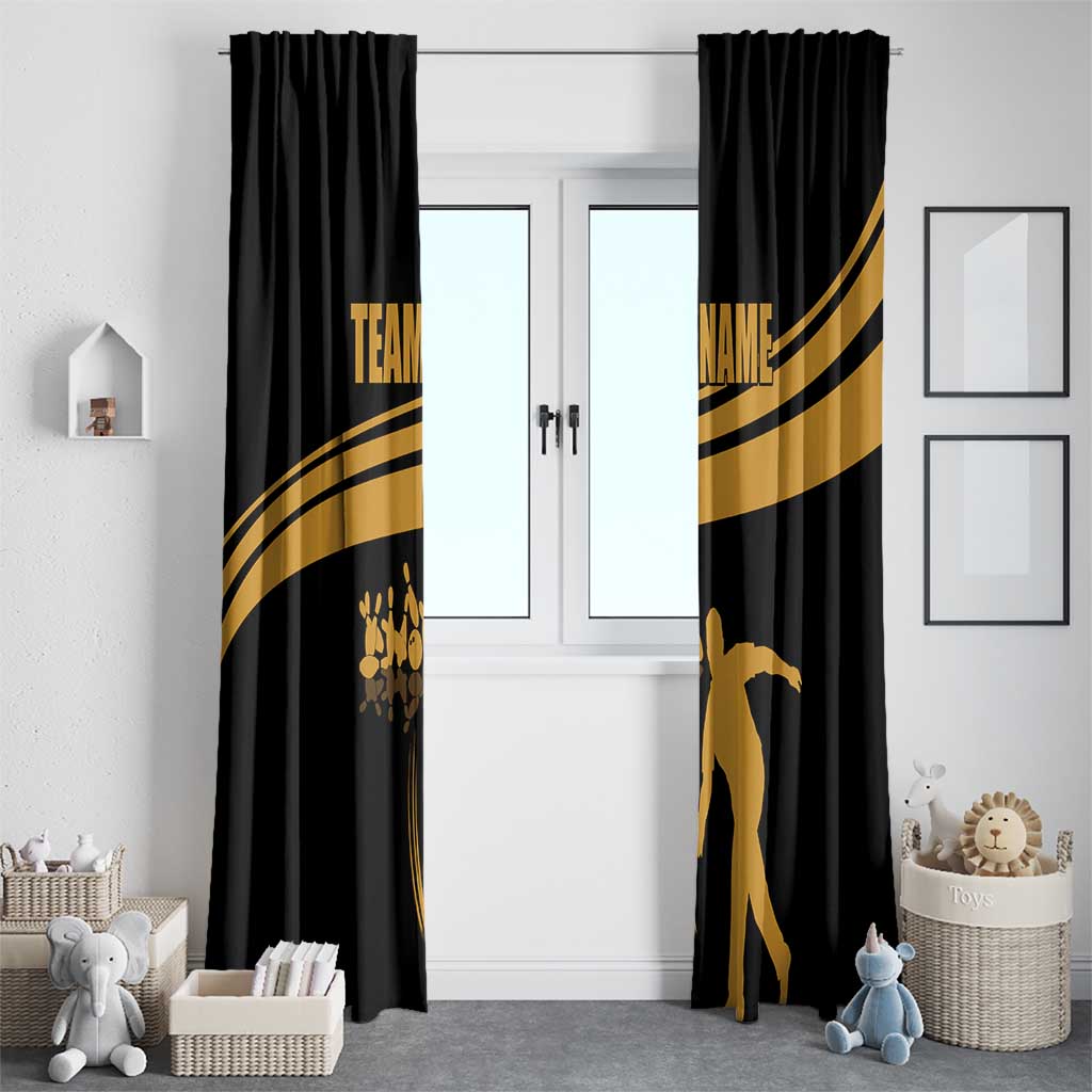 Bowling Player Silhouette Window Curtain with Gold Strike Motion and Custom Team Name Design - Wonder Print Shop