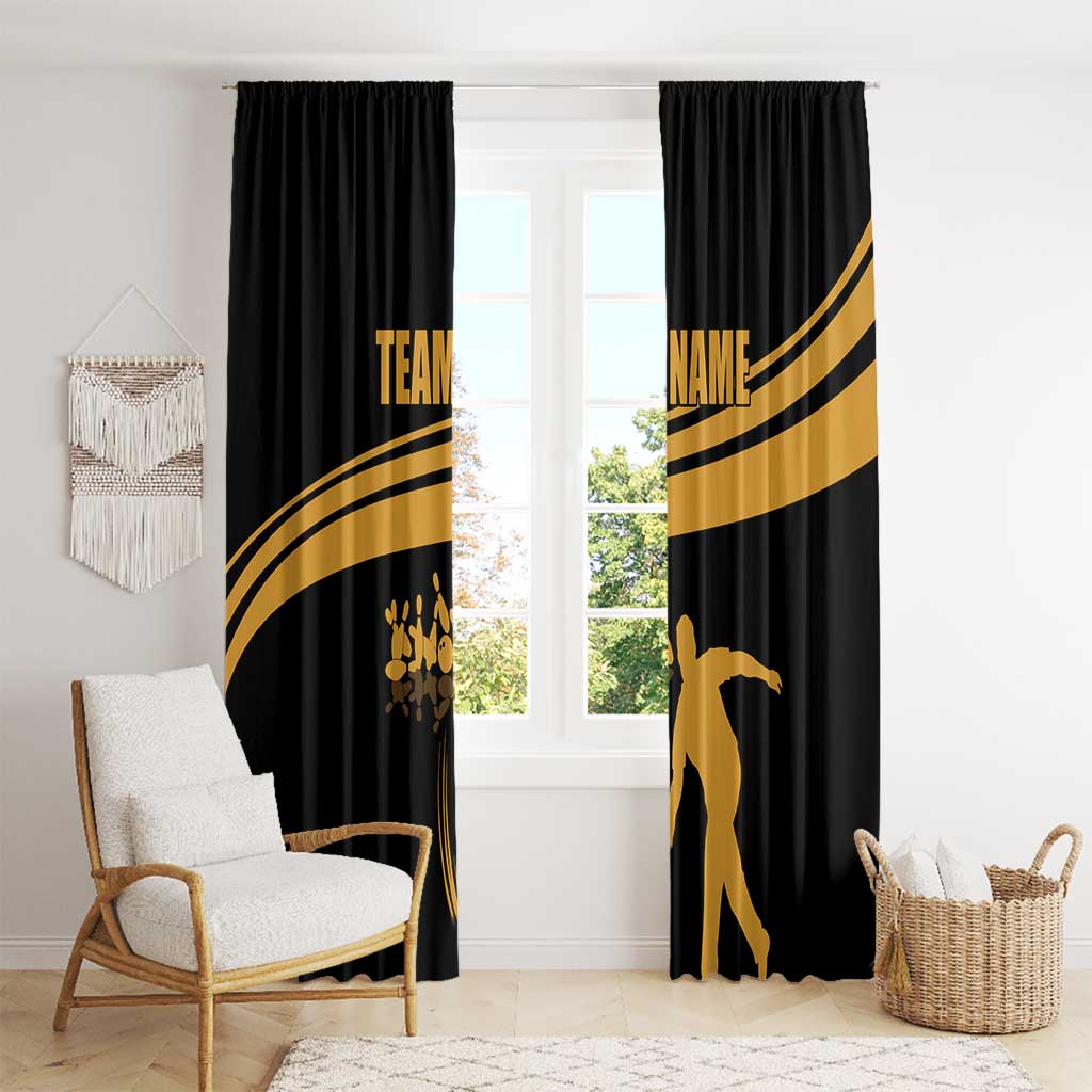 Bowling Player Silhouette Window Curtain with Gold Strike Motion and Custom Team Name Design - Wonder Print Shop