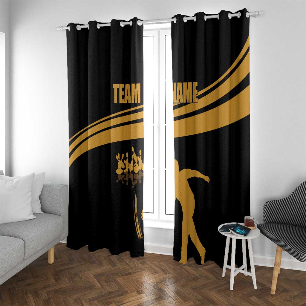 Bowling Player Silhouette Window Curtain with Gold Strike Motion and Custom Team Name Design - Wonder Print Shop