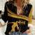 Bowling Player Silhouette Women Casual Shirt with Gold Strike Motion and Custom Team Name Design - Wonder Print Shop
