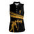Bowling Player Silhouette Women Sleeveless Polo Shirt with Gold Strike Motion and Custom Team Name Design - Wonder Print Shop