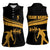 Bowling Player Silhouette Women Sleeveless Polo Shirt with Gold Strike Motion and Custom Team Name Design - Wonder Print Shop