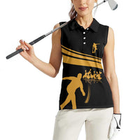 Bowling Player Silhouette Women Sleeveless Polo Shirt with Gold Strike Motion and Custom Team Name Design - Wonder Print Shop