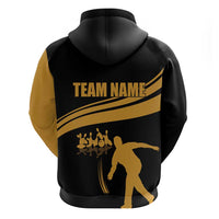 Bowling Player Silhouette Zip Hoodie with Gold Strike Motion and Custom Team Name Design - Wonder Print Shop