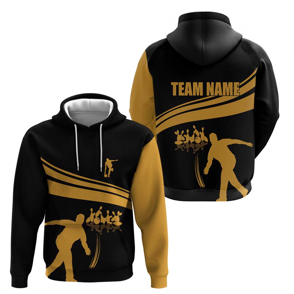 Bowling Player Silhouette Zip Hoodie with Gold Strike Motion and Custom Team Name Design - Wonder Print Shop