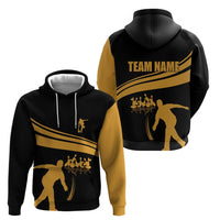 Bowling Player Silhouette Zip Hoodie with Gold Strike Motion and Custom Team Name Design - Wonder Print Shop