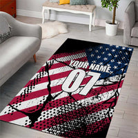 Motocross Rider Area Rug with American Flag Grunge Pattern and Custom Name Number - Wonder Print Shop