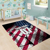 Motocross Rider Area Rug with American Flag Grunge Pattern and Custom Name Number - Wonder Print Shop