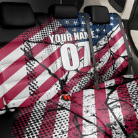 Motocross Rider Back Car Seat Cover with American Flag Grunge Pattern and Custom Name Number - Wonder Print Shop
