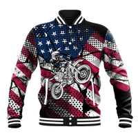 Motocross Rider Baseball Jacket with American Flag Grunge Pattern and Custom Name Number - Wonder Print Shop