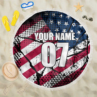 Motocross Rider Beach Blanket with American Flag Grunge Pattern and Custom Name Number - Wonder Print Shop