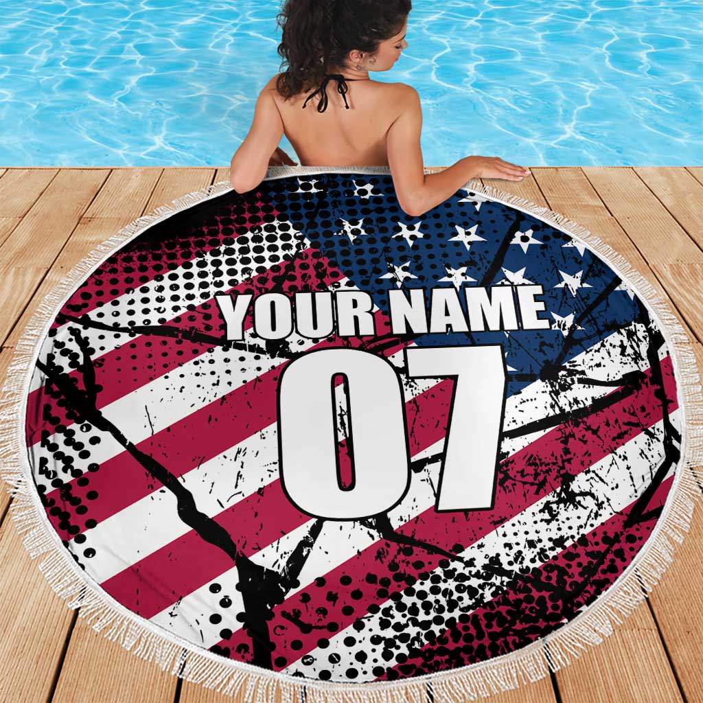 Motocross Rider Beach Blanket with American Flag Grunge Pattern and Custom Name Number - Wonder Print Shop