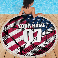 Motocross Rider Beach Blanket with American Flag Grunge Pattern and Custom Name Number - Wonder Print Shop