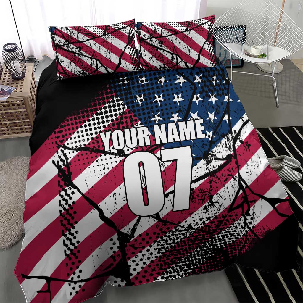 Motocross Rider Bedding Set with American Flag Grunge Pattern and Custom Name Number - Wonder Print Shop