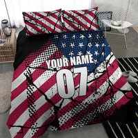 Motocross Rider Bedding Set with American Flag Grunge Pattern and Custom Name Number - Wonder Print Shop