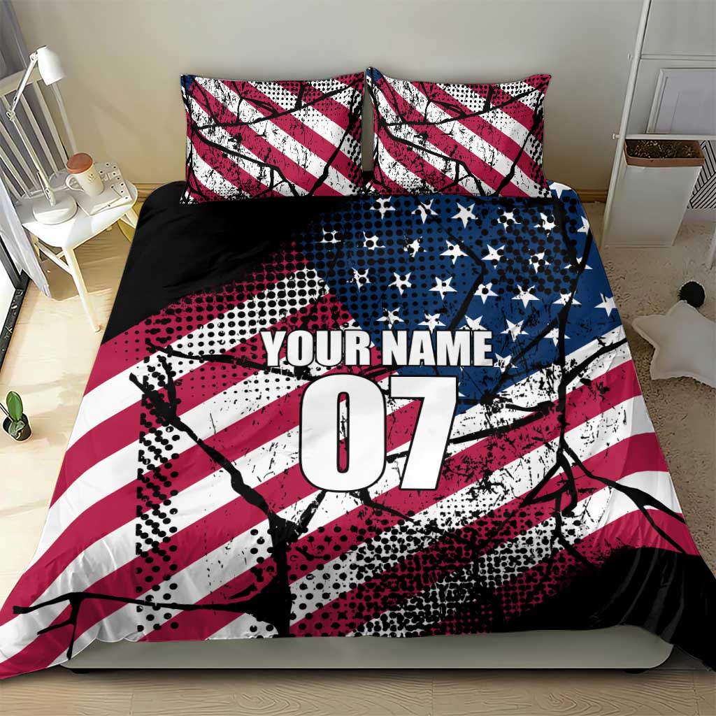 Motocross Rider Bedding Set with American Flag Grunge Pattern and Custom Name Number - Wonder Print Shop