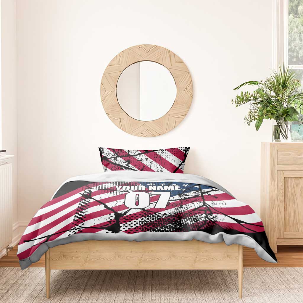 Motocross Rider Bedding Set with American Flag Grunge Pattern and Custom Name Number - Wonder Print Shop