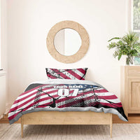 Motocross Rider Bedding Set with American Flag Grunge Pattern and Custom Name Number - Wonder Print Shop