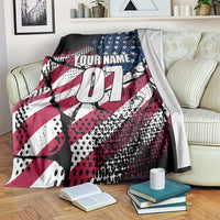 Motocross Rider Blanket with American Flag Grunge Pattern and Custom Name Number - Wonder Print Shop