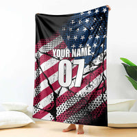 Motocross Rider Blanket with American Flag Grunge Pattern and Custom Name Number - Wonder Print Shop