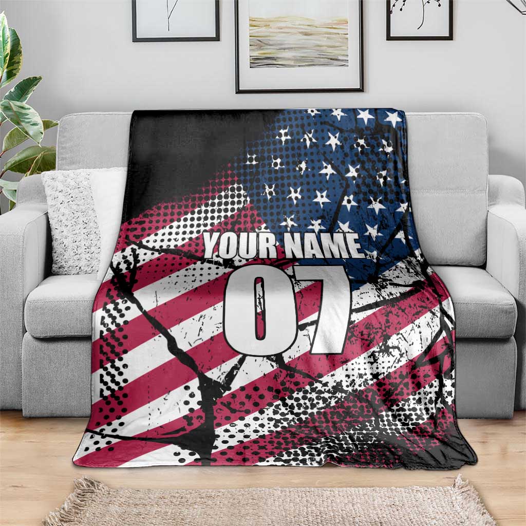 Motocross Rider Blanket with American Flag Grunge Pattern and Custom Name Number - Wonder Print Shop