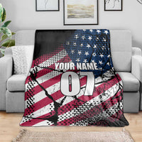 Motocross Rider Blanket with American Flag Grunge Pattern and Custom Name Number - Wonder Print Shop
