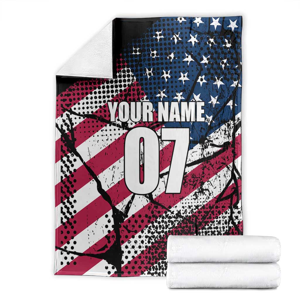 Motocross Rider Blanket with American Flag Grunge Pattern and Custom Name Number - Wonder Print Shop