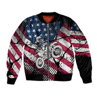 Motocross Rider Bomber Jacket with American Flag Grunge Pattern and Custom Name Number - Wonder Print Shop