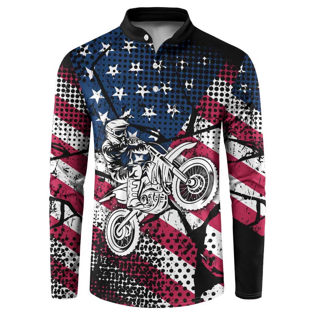 Motocross Rider Button Sweatshirt with American Flag Grunge Pattern and Custom Name Number - Wonder Print Shop