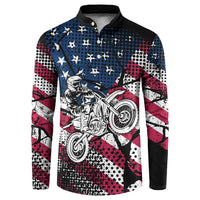 Motocross Rider Button Sweatshirt with American Flag Grunge Pattern and Custom Name Number - Wonder Print Shop