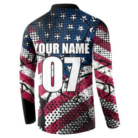 Motocross Rider Button Sweatshirt with American Flag Grunge Pattern and Custom Name Number - Wonder Print Shop