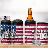 Motocross Rider 4 in 1 Can Cooler Tumbler with American Flag Grunge Pattern and Custom Name Number - Wonder Print Shop