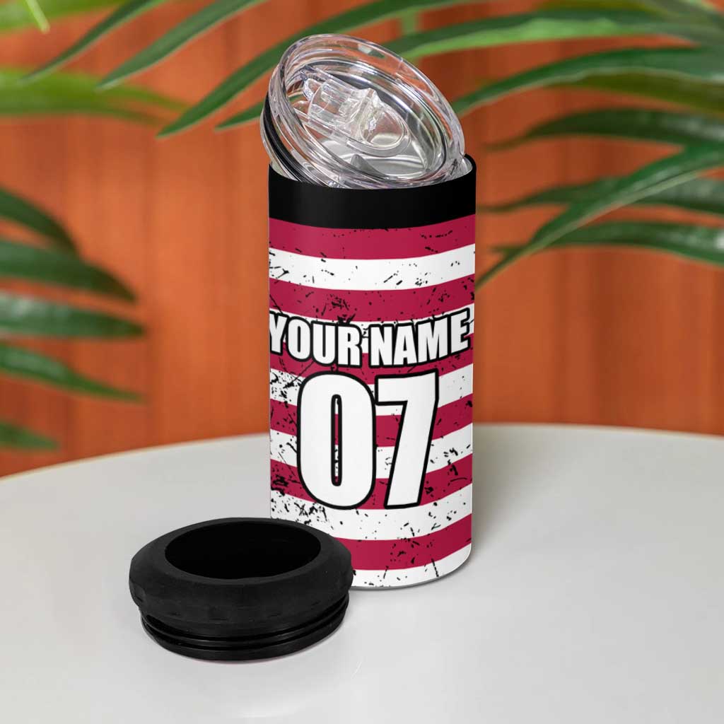 Motocross Rider 4 in 1 Can Cooler Tumbler with American Flag Grunge Pattern and Custom Name Number - Wonder Print Shop