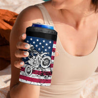 Motocross Rider 4 in 1 Can Cooler Tumbler with American Flag Grunge Pattern and Custom Name Number - Wonder Print Shop