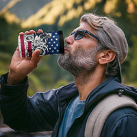 Motocross Rider 4 in 1 Can Cooler Tumbler with American Flag Grunge Pattern and Custom Name Number - Wonder Print Shop